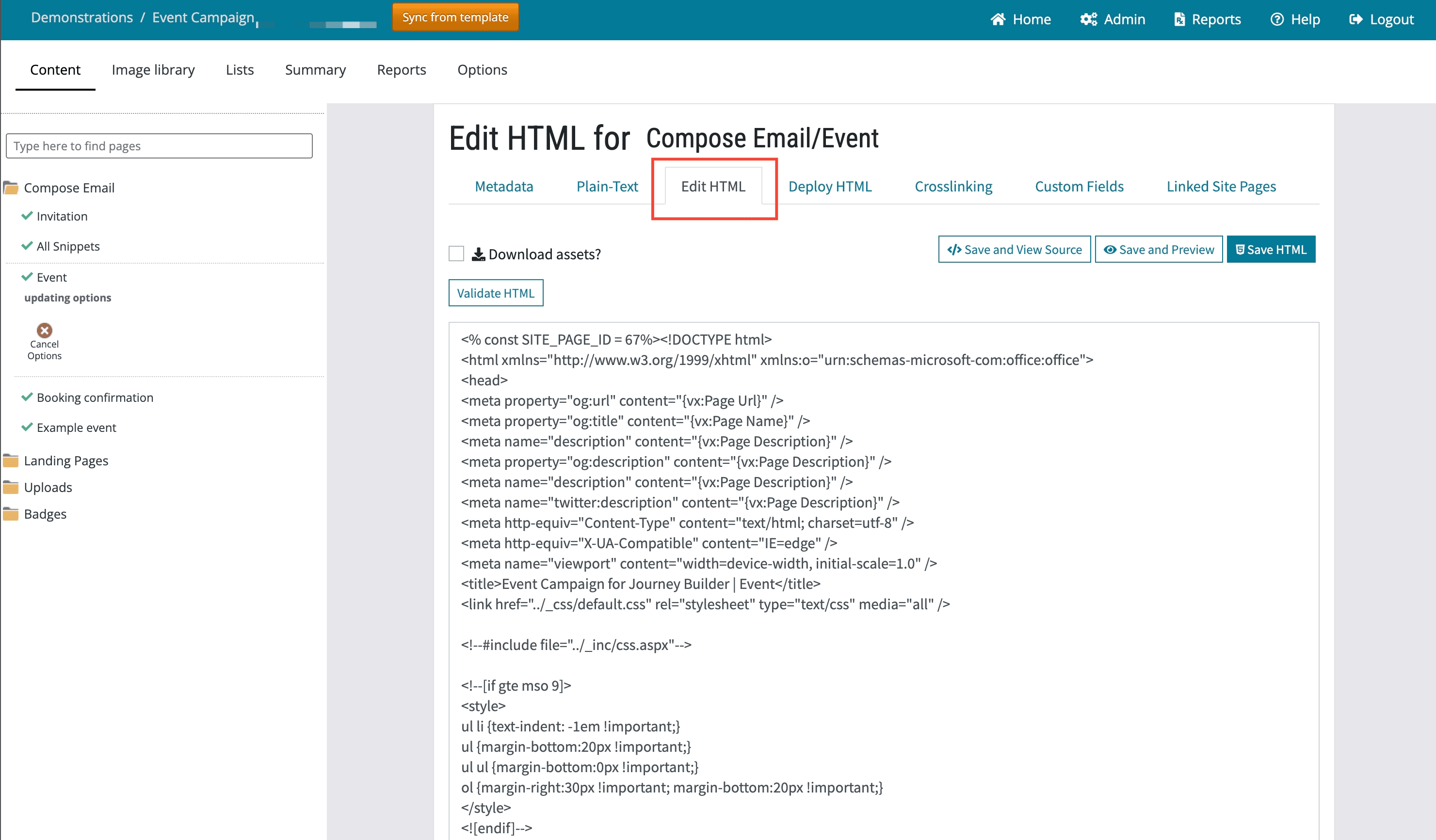 The Edit HTML tab