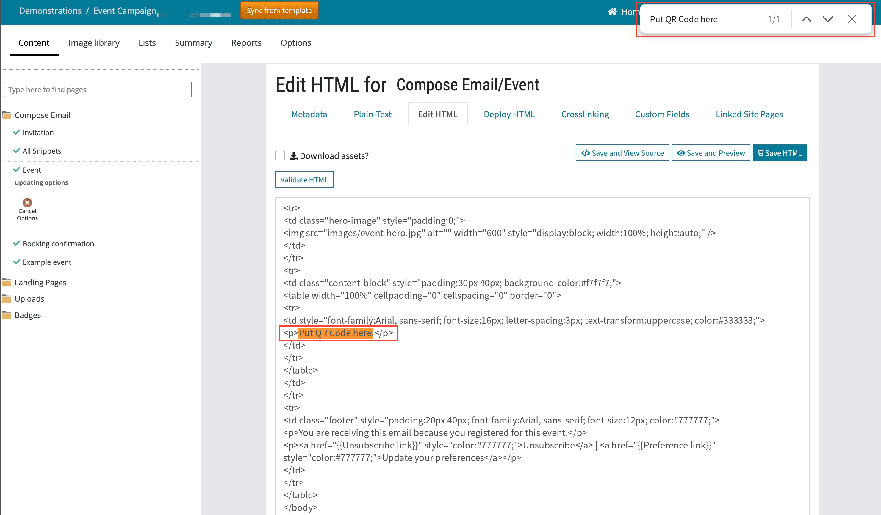 Searching the HTML for the placeholder text