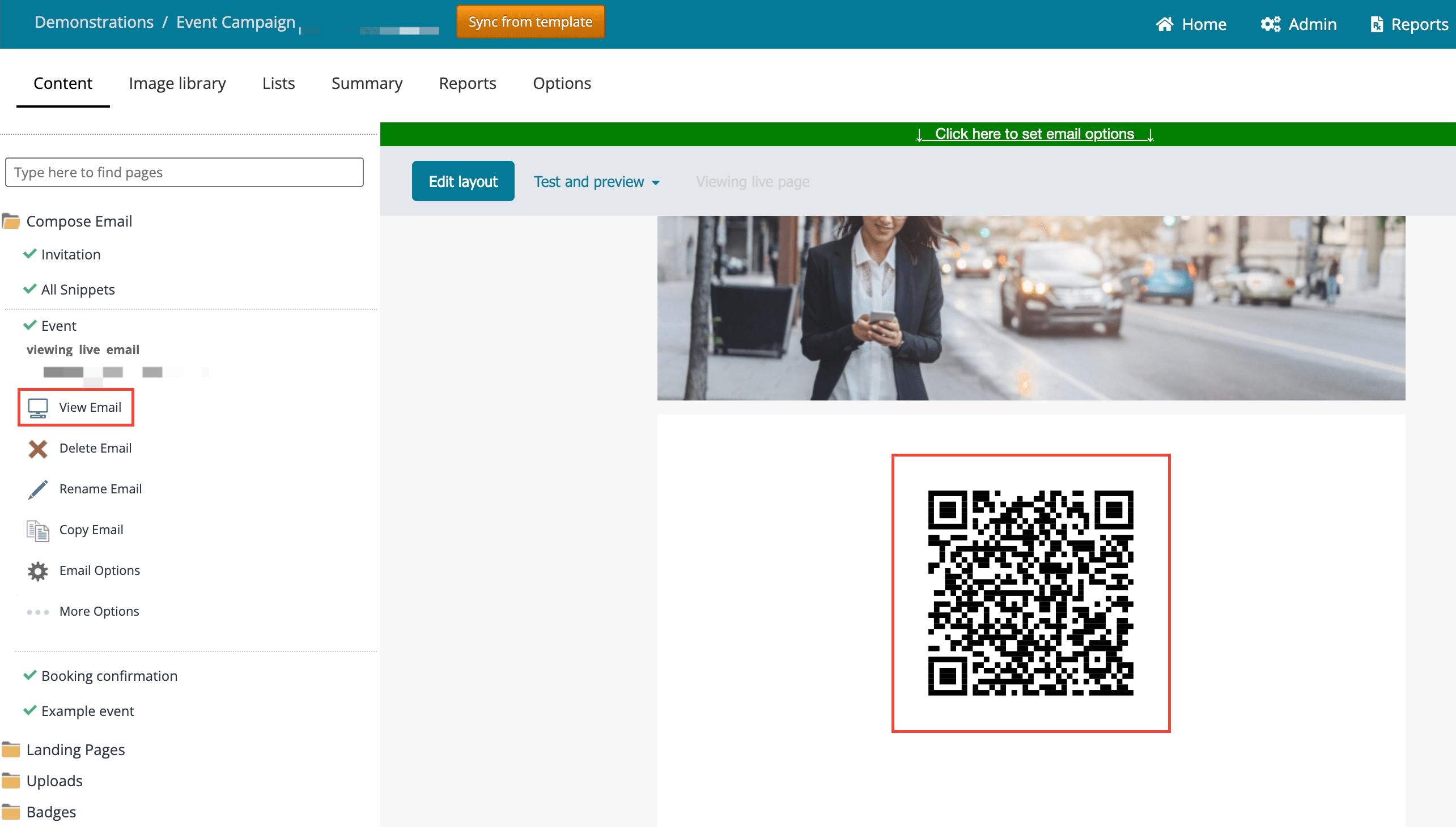 The QR code in the email, shown using View Email